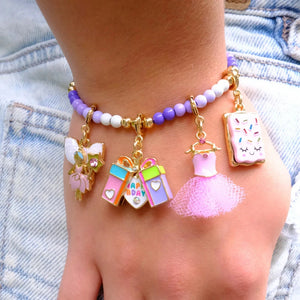 Charm It! Gold Purple Stretch Bead Bracelet