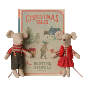 Maileg Christmas Twin Mice, Little Sister and Brother in Book