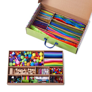 arts & crafts library box opened. two trays of craft supplies