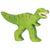 A tyrannosaurus Rex wooden figure painted green with brown stripes down the back and tail.