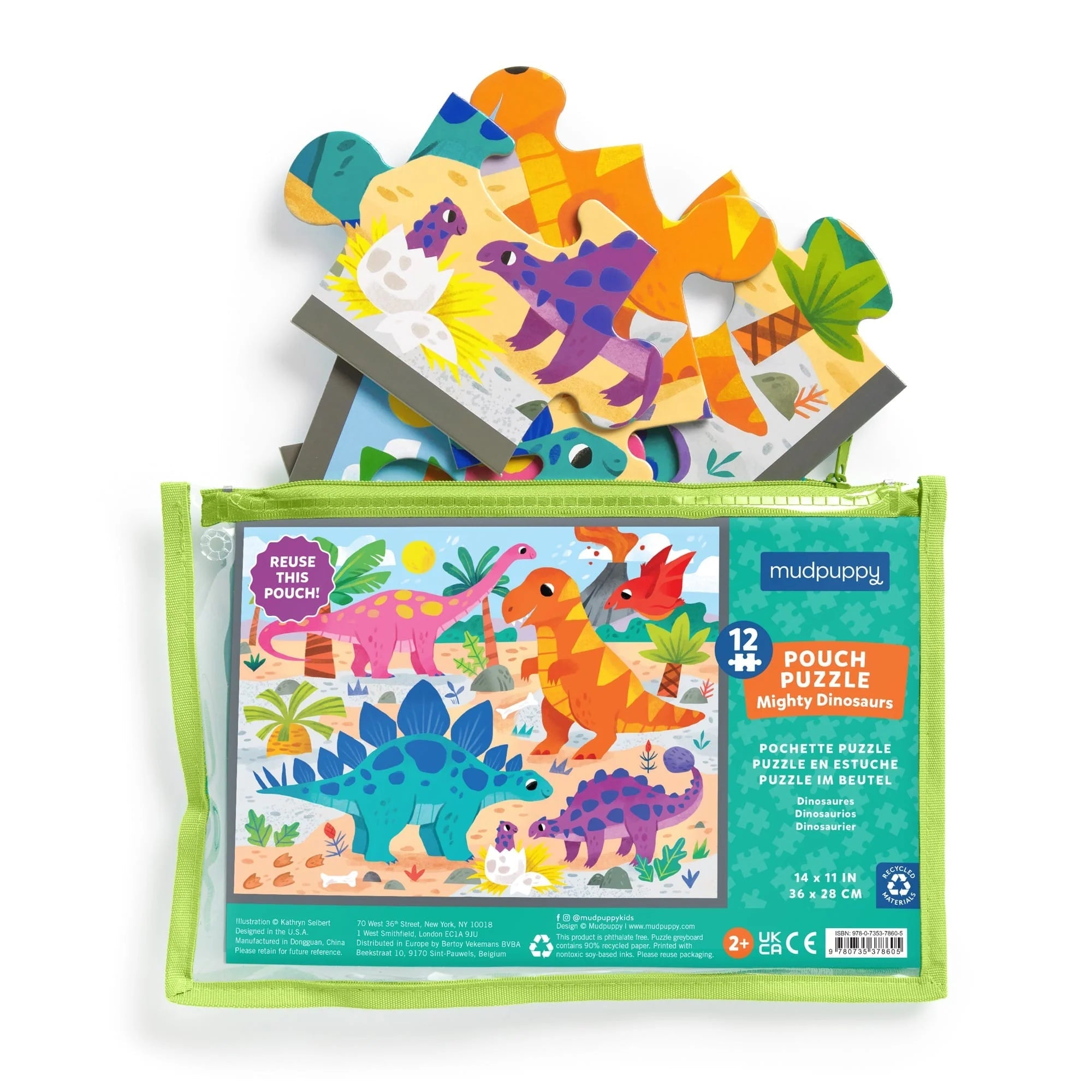 12-Piece Puzzle Pouch -- Mighty Dinosaurs