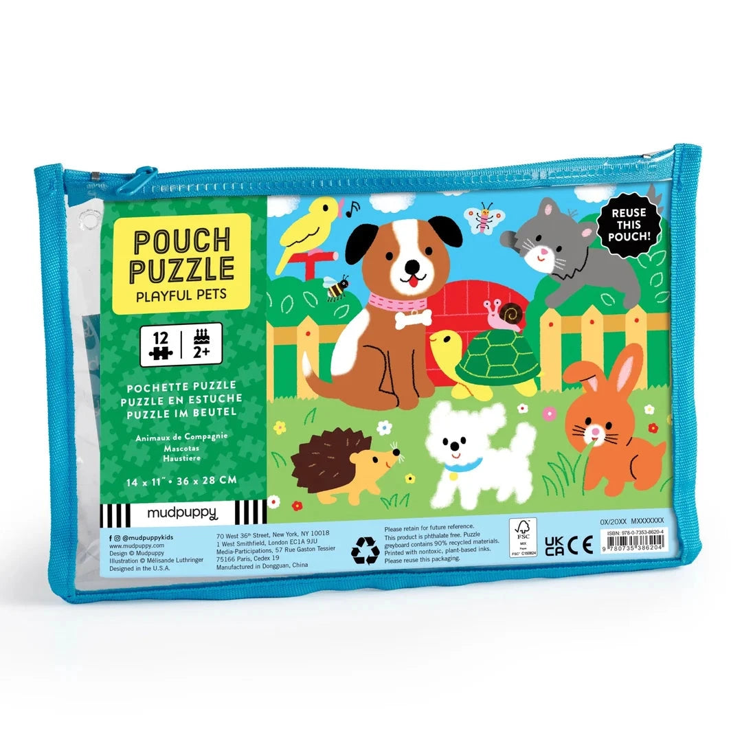 Mudpuppy 12-Piece Puzzle Pouch -- Playful Pets