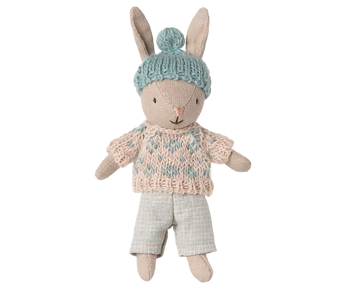 Maileg Winter Rabbit, Micro-- Sand-- Mint