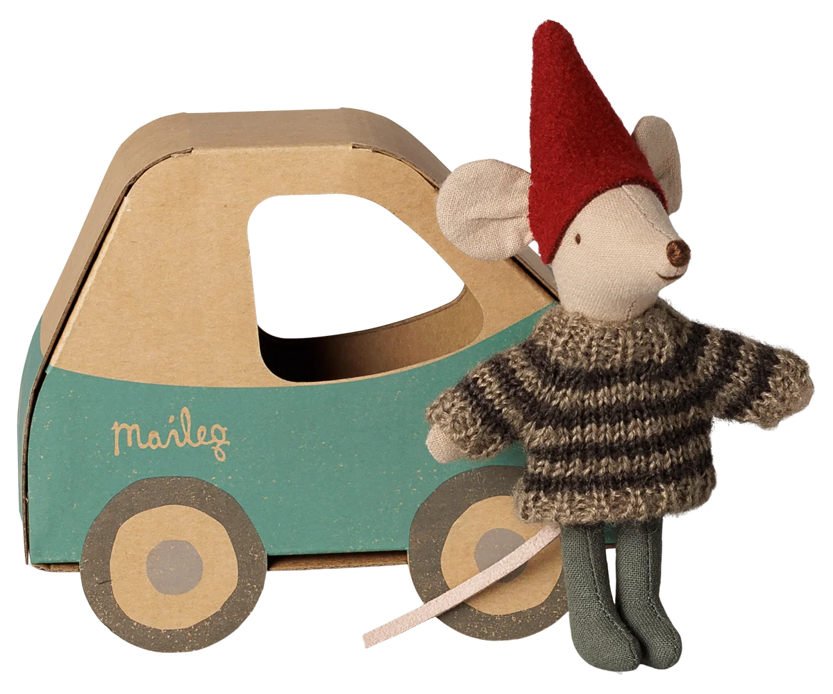 Maileg Christmas Mouse, Little Brother in Car Box