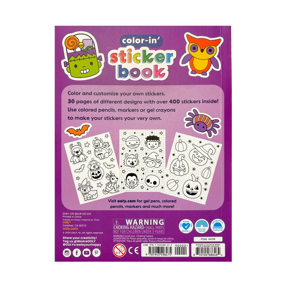 Ooly Stickiville: Color-in' Sticker Book-- Cute n Spooky Doodles
