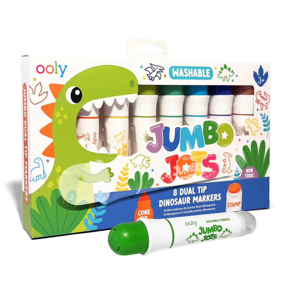 Ooly Jumbo Jots: Dual Tip Cone and Stamp Markers-- Dinosaur (Set of 8)
