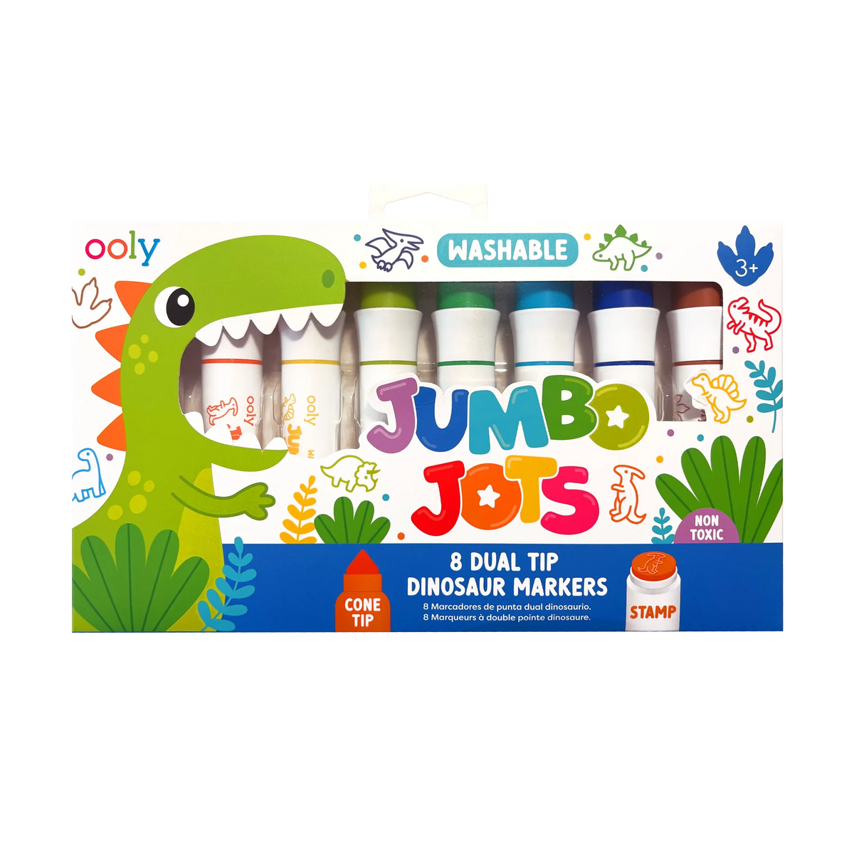 Ooly Jumbo Jots: Dual Tip Cone and Stamp Markers-- Dinosaur (Set of 8)