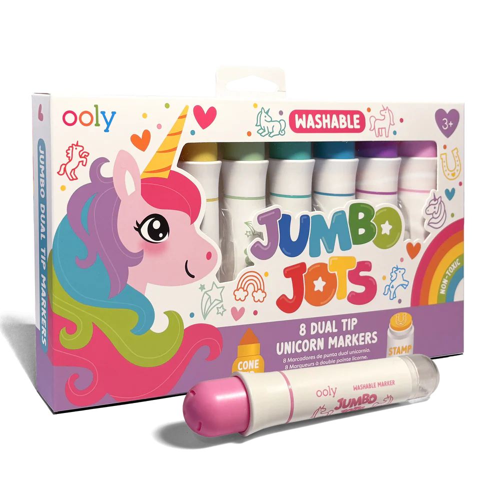 Ooly Jumbo Jots: Dual Tip Cone and Stamp Markers-- Unicorn (Set of 8)
