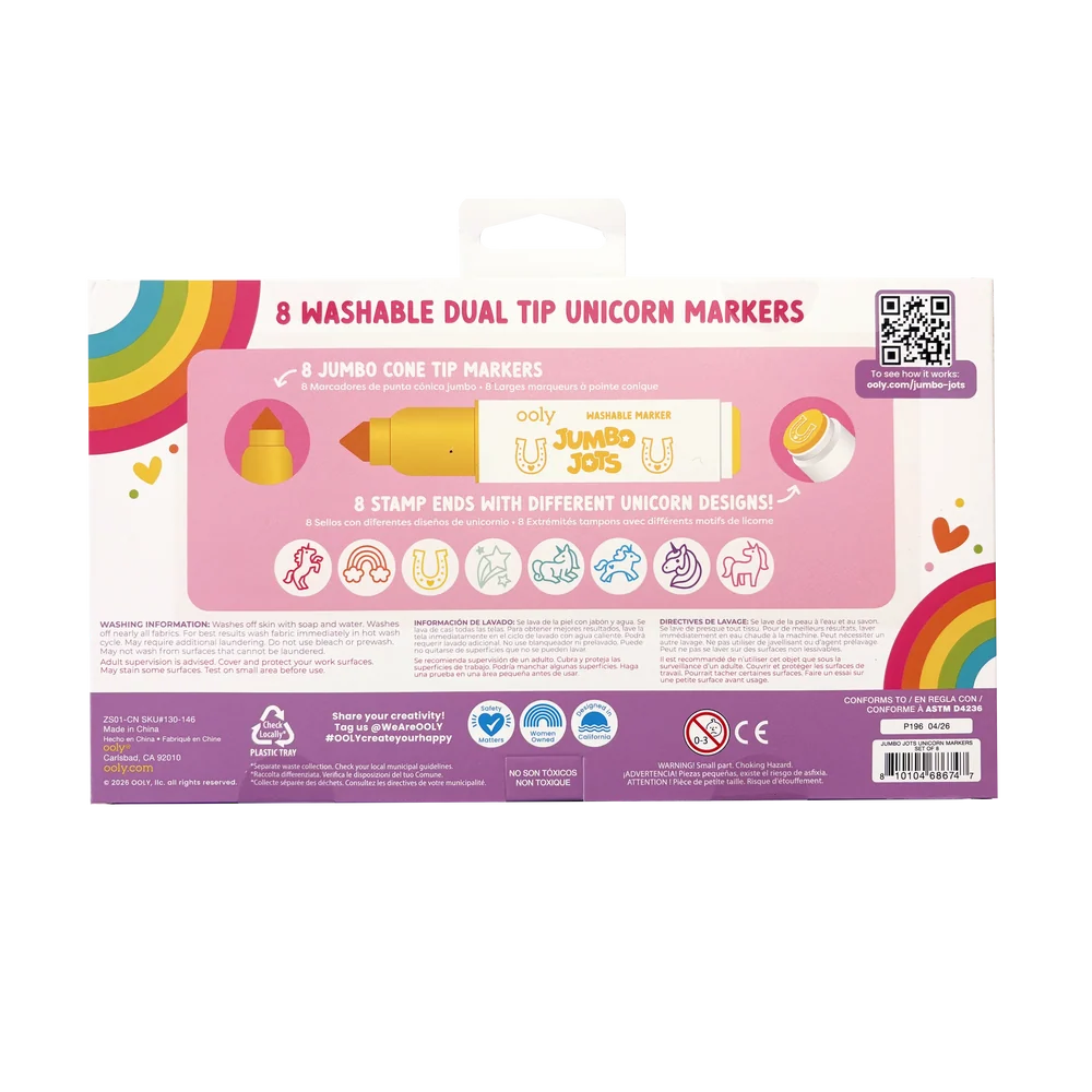 Ooly Jumbo Jots: Dual Tip Cone and Stamp Markers-- Unicorn (Set of 8)