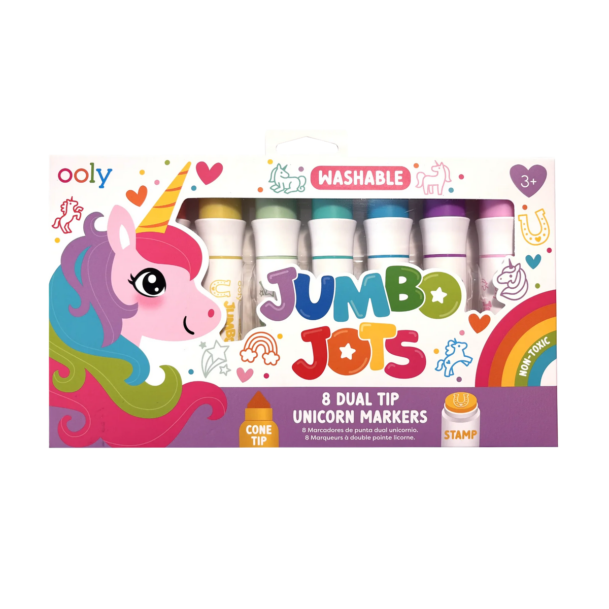 Ooly Jumbo Jots: Dual Tip Cone and Stamp Markers-- Unicorn (Set of 8)