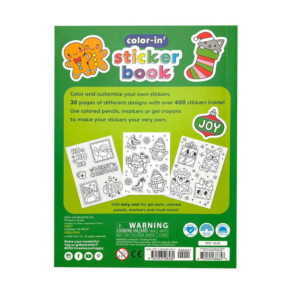 Ooly Stickiville: Color-in' Sticker Book-- Jolly Cheer Doodles