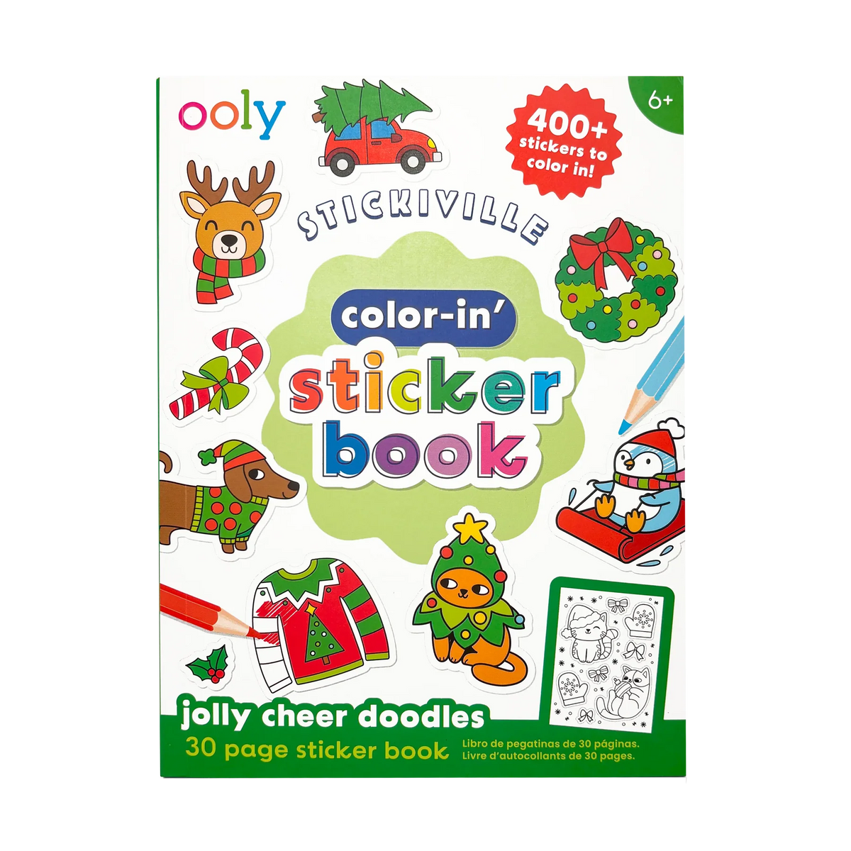 Ooly Stickiville: Color-in' Sticker Book-- Jolly Cheer Doodles