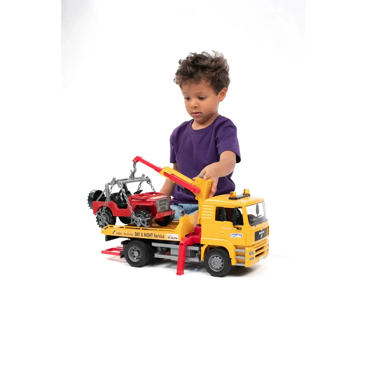 Bruder 02750 MAN TGA Tow Truck with Off-Road Vehicle
