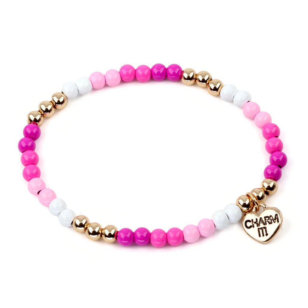 Charm It! Gold and Pink Stretch Bead Bracelet