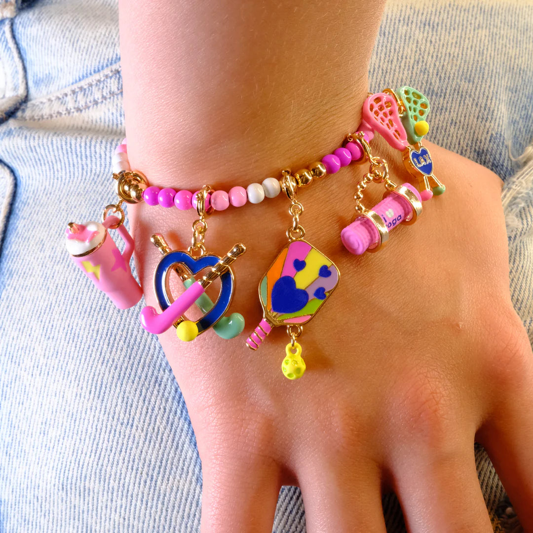 Charm It! Gold and Pink Stretch Bead Bracelet