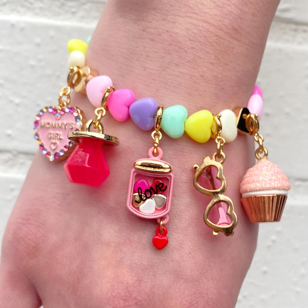 Charm It! Gold Pastel Heart Stretch Bead Bracelet