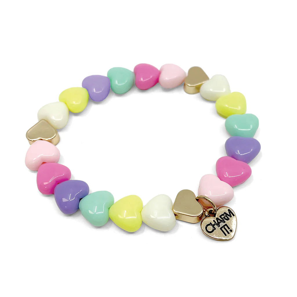 Charm It! Gold Pastel Heart Stretch Bead Bracelet