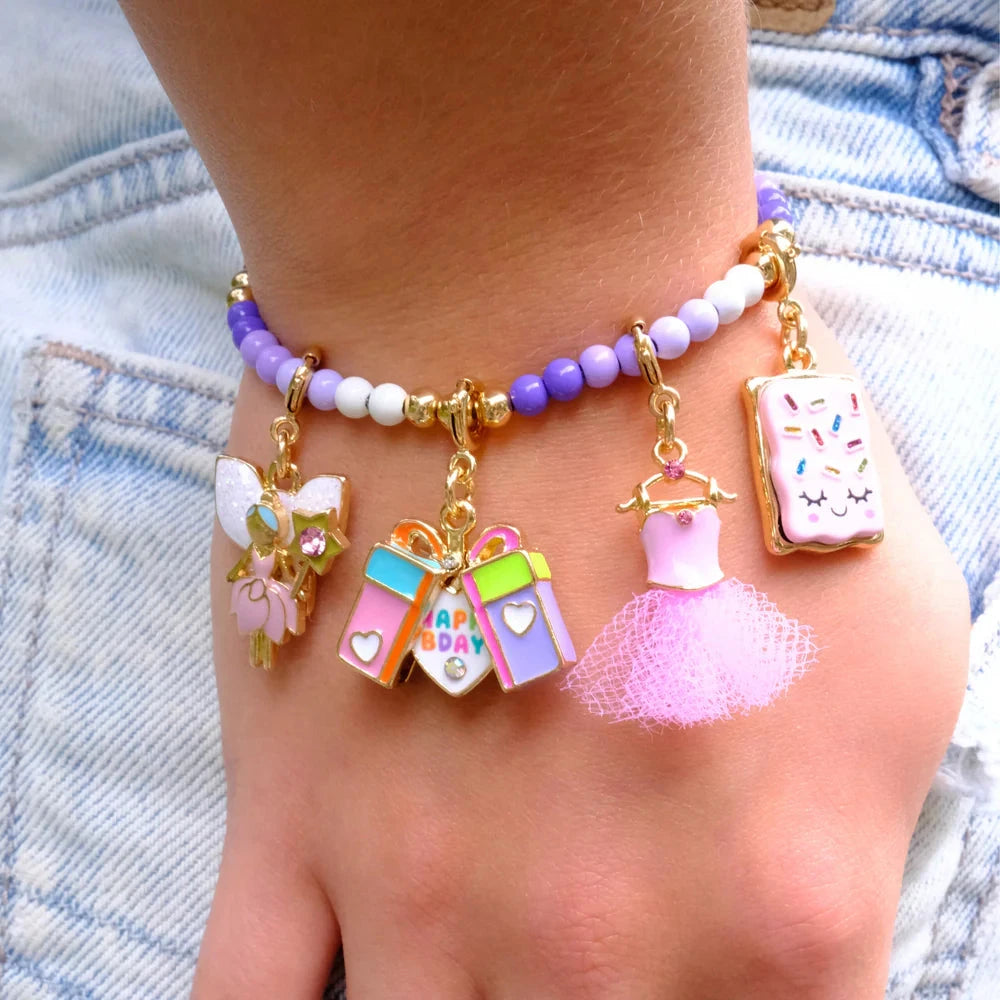 Charm It! Gold Purple Stretch Bead Bracelet
