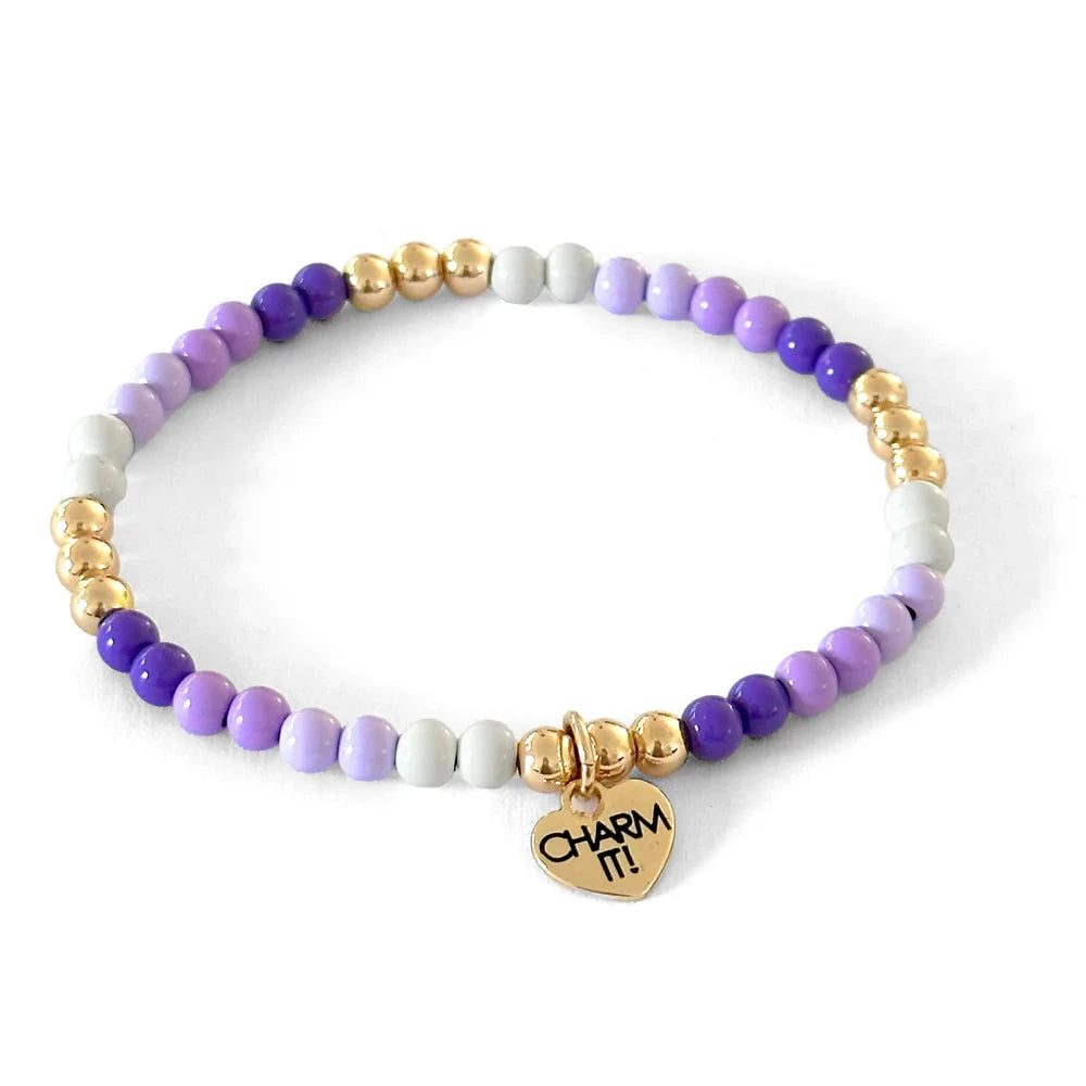 Charm It! Gold Purple Stretch Bead Bracelet