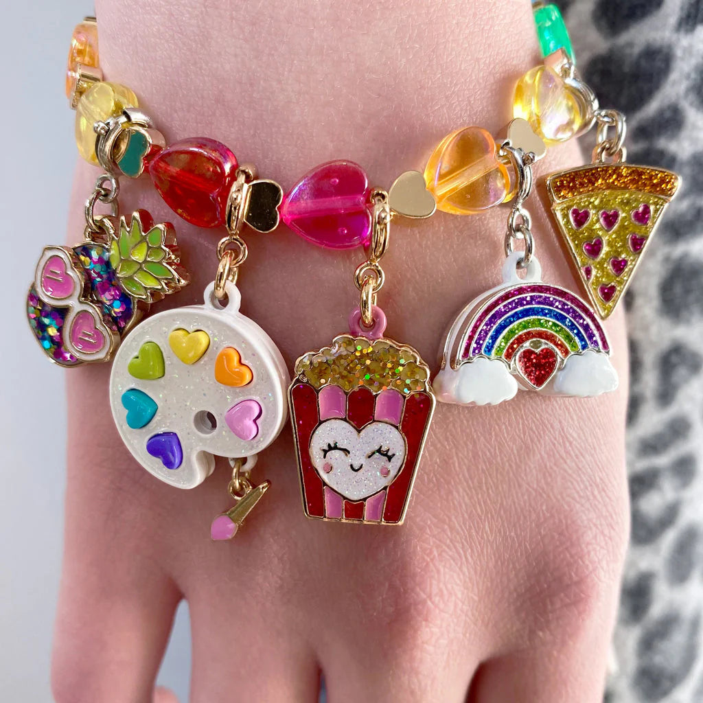 Charm It! Gold Rainbow Heart Stretch Bead Bracelet