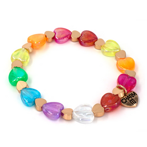 Charm It! Gold Rainbow Heart Stretch Bead Bracelet