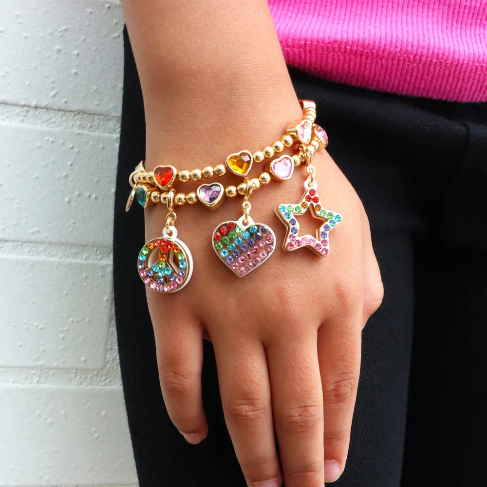 Charm It! Gold Sparkle Heart Stretch Bead Bracelet