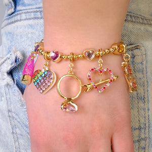Charm It! Gold Sparkle Heart Stretch Bead Bracelet