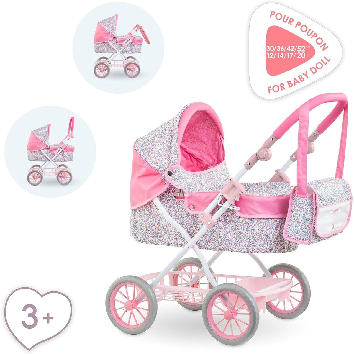 Corolle Pink Floral Pram - 14"-20"