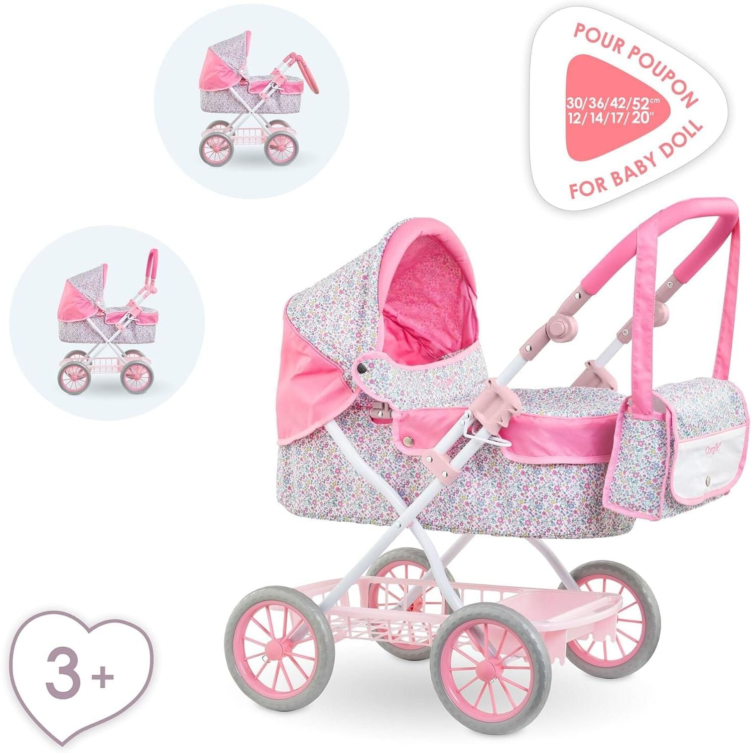 Corolle Pink Floral Pram - 14"-20"
