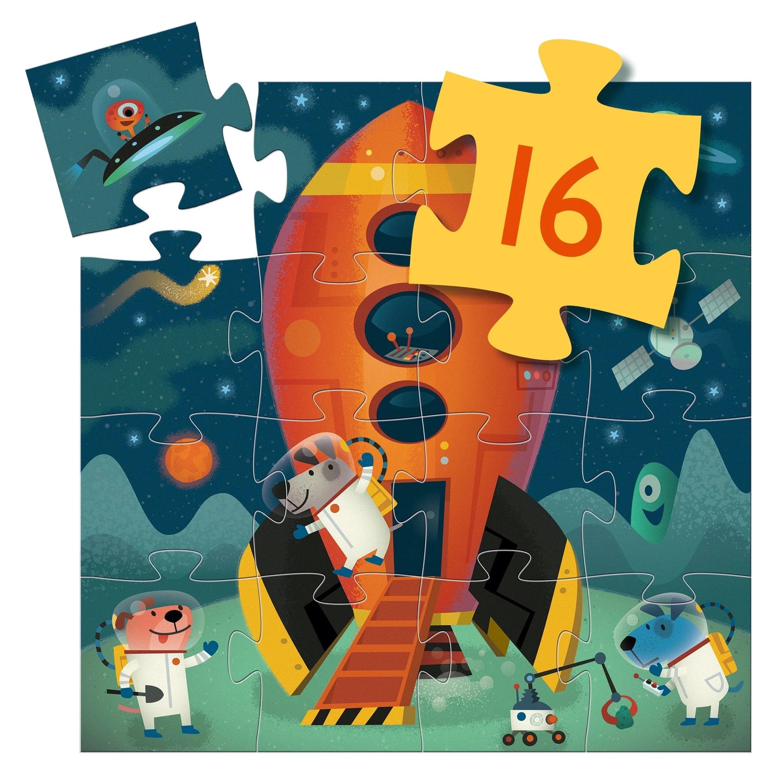 Djeco Silhouette Puzzle-- Spaceship, 16 pieces