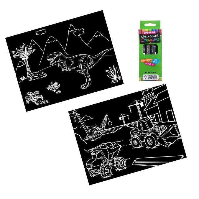 Imagination Starters Chalkboard Travel Mat Set: Dino/Construction