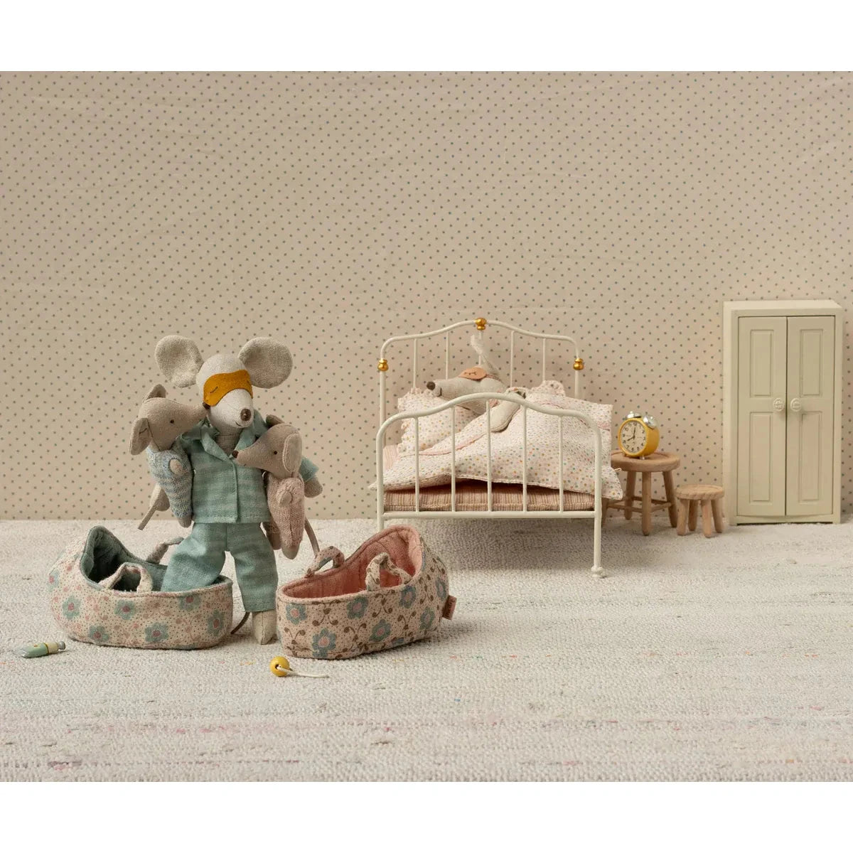 Maileg Baby Mouse in Carry Cot-- Rose