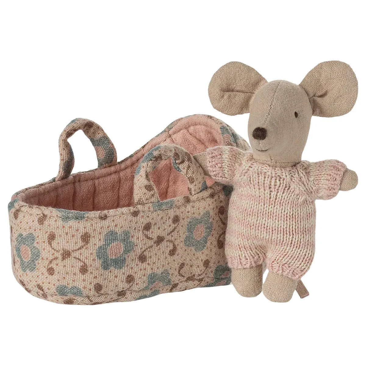 Maileg Baby Mouse in Carry Cot-- Rose