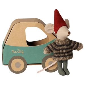 Maileg Christmas Mouse, Little Brother in Car Box