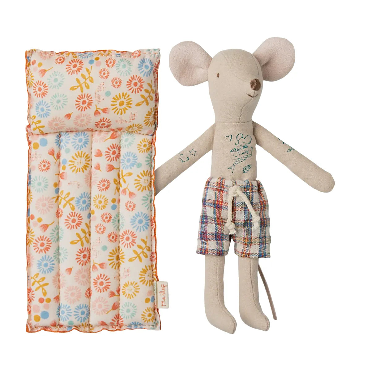 Maileg Dad Beach Mouse with Air Mattress-- Flowers