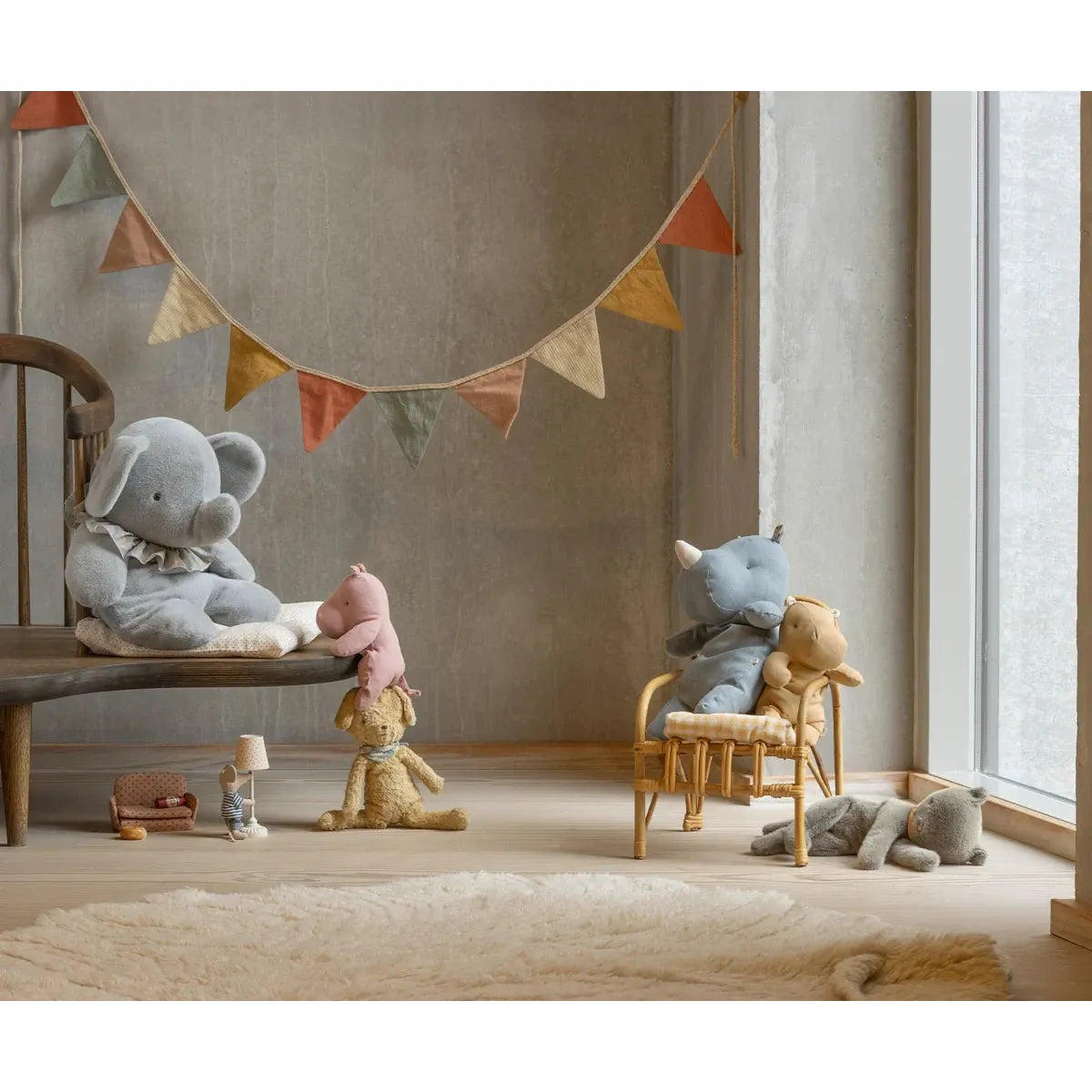 Maileg Elephant Plush, Big-- Blue/Grey