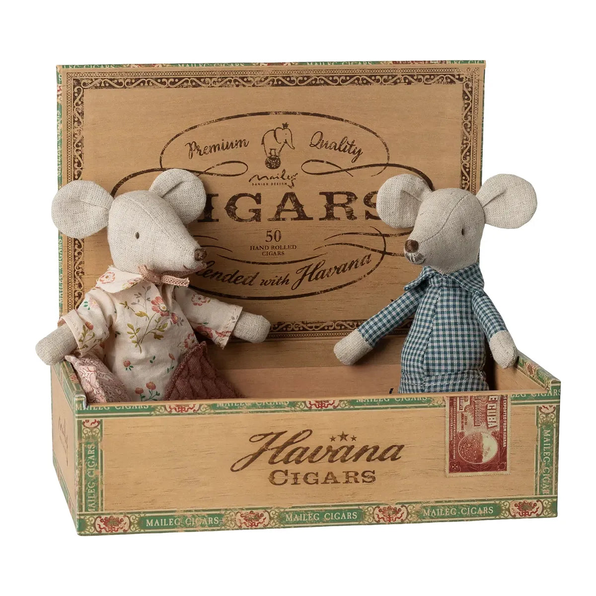 Maileg Grandma and Grandpa Mice in Cigarbox