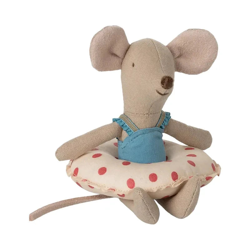 Maileg Little Sister Beach Mouse with Float-- Red Dot