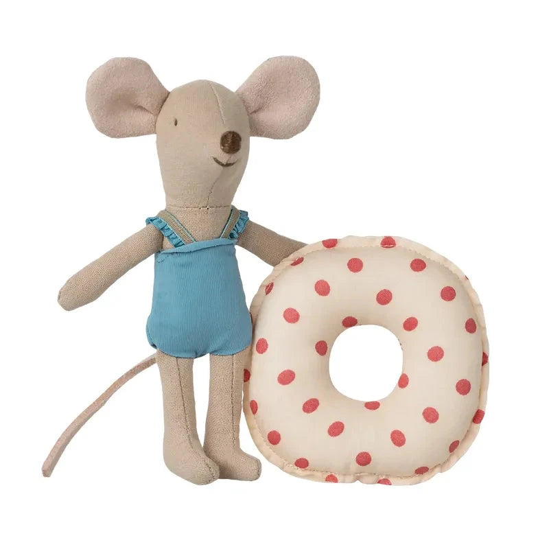 Maileg Little Sister Beach Mouse with Float-- Red Dot