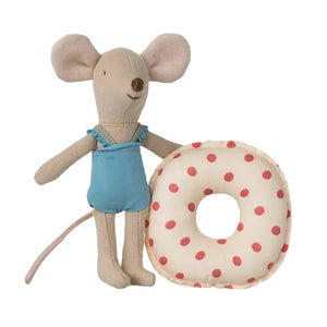 Maileg Little Sister Beach Mouse with Float-- Red Dot