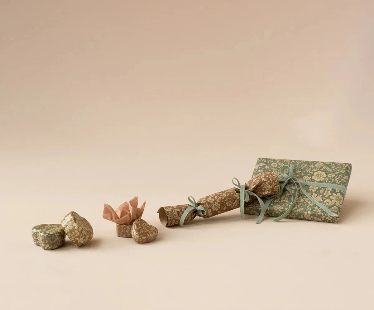 Maileg Metal Heart Box 2 Piece Set-- Blue/Ocher Blossom