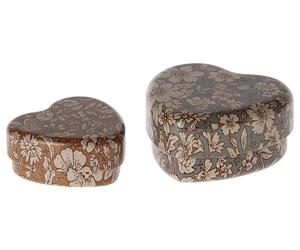 Maileg Metal Heart Box 2 Piece Set-- Blue/Ocher Blossom