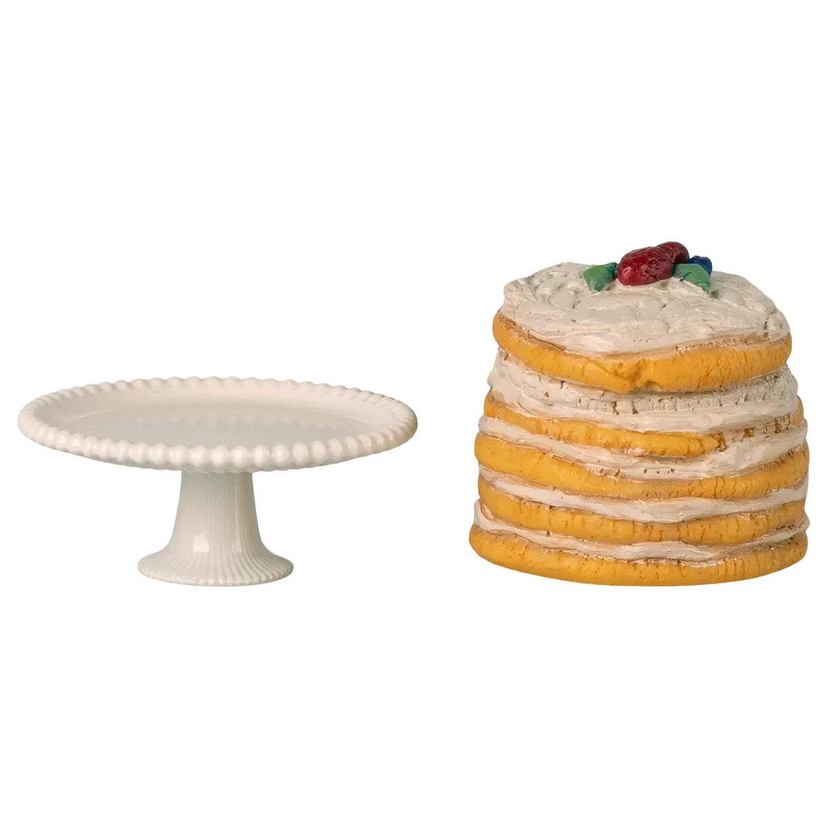 Maileg Party Cake and Cake Stand-- Mouse, Off-White