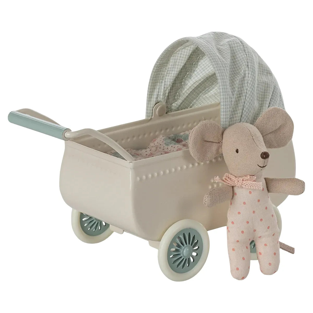 Maileg Pram with Baby Mouse -- Mint