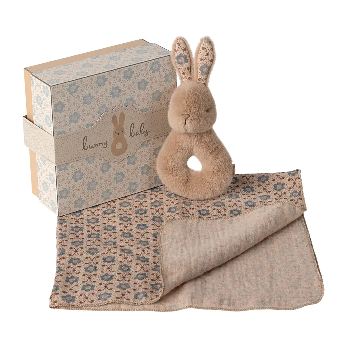 Maileg Rabbit Rattle Set, Cream Peach