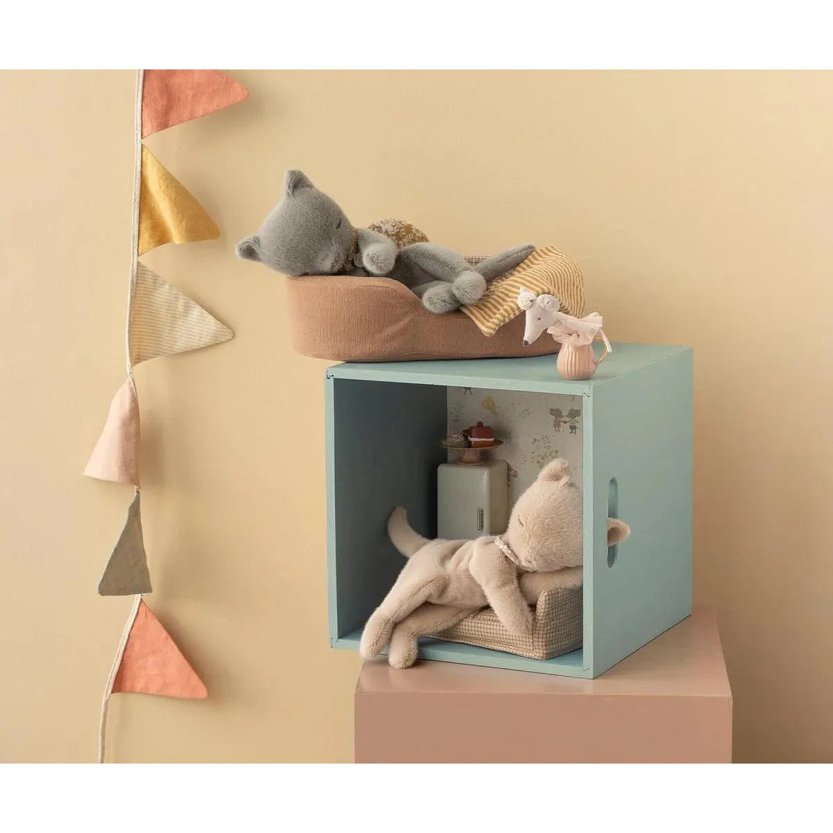 Maileg Sleeping Kitten Plush, Small-- Cream Peach