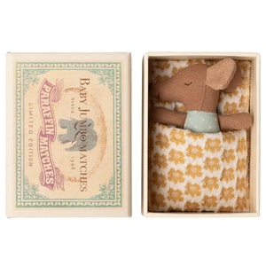 Maileg Sleepy Wakey Baby Mouse in Matchbox-- Blue