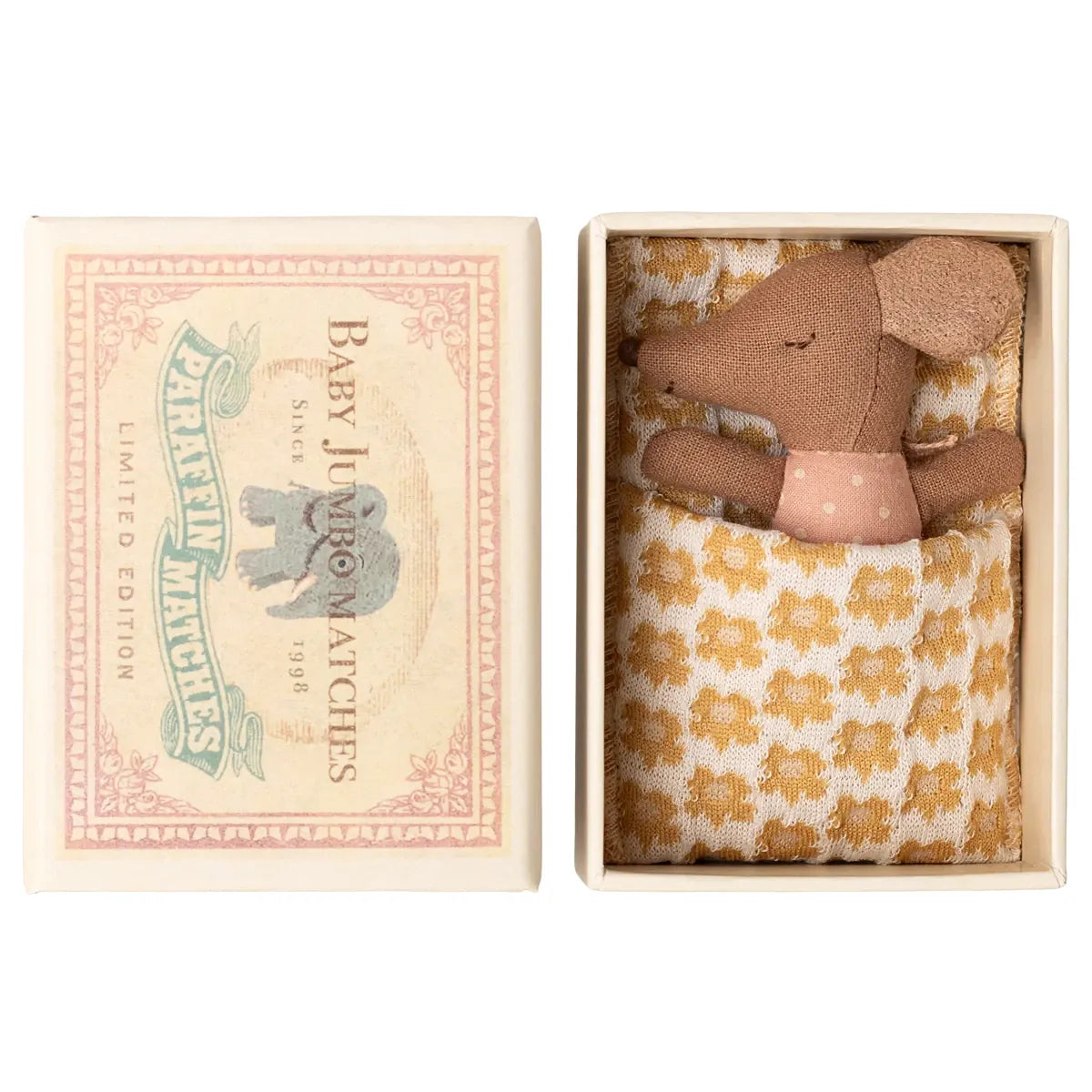 Maileg Sleepy Wakey Baby Mouse in Matchbox-- Rose