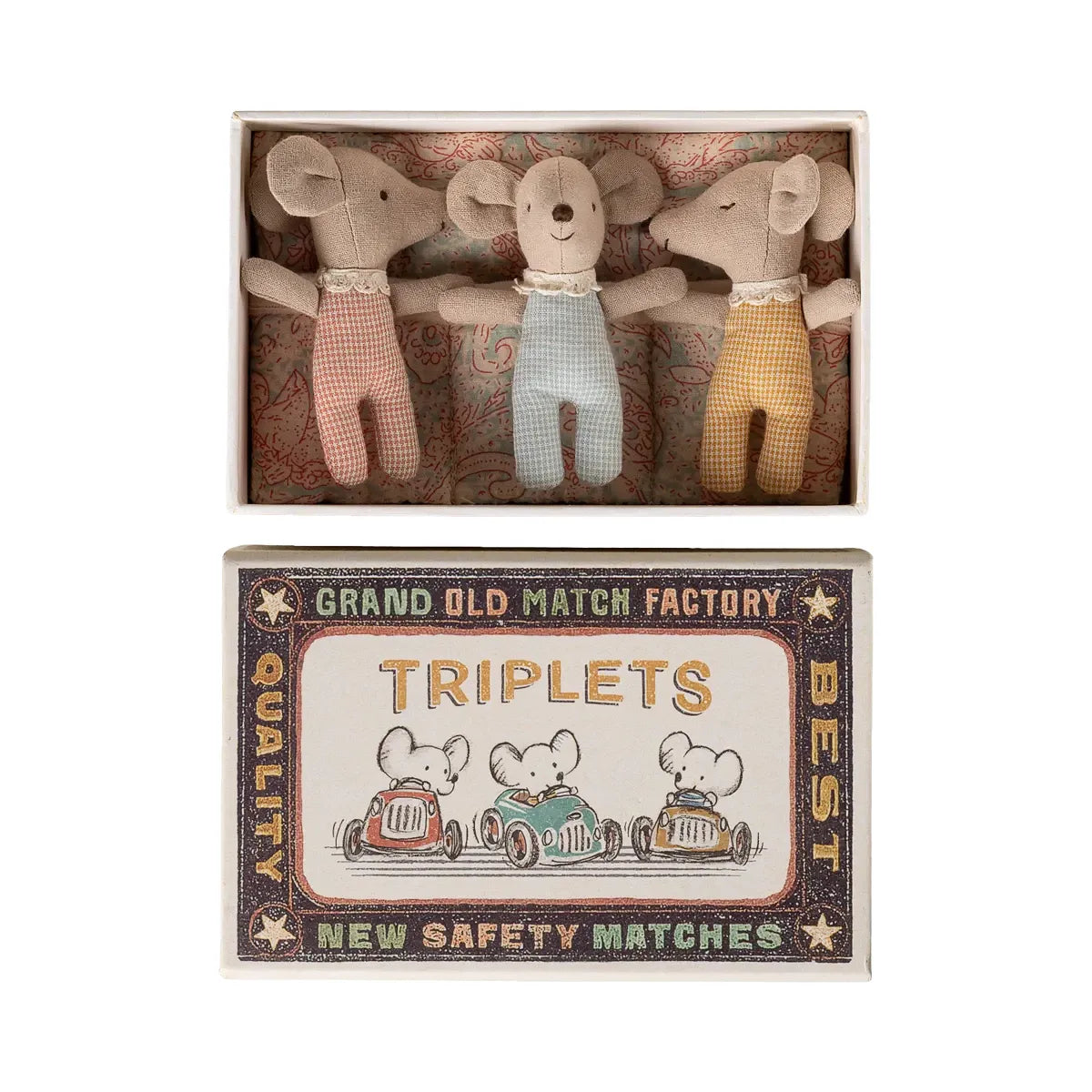 Maileg Triplets, Baby Mice in Matchbox-- Checker