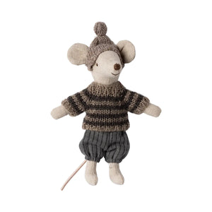 Maileg Winter Mouse with Ski Set, Big Brother - Grey